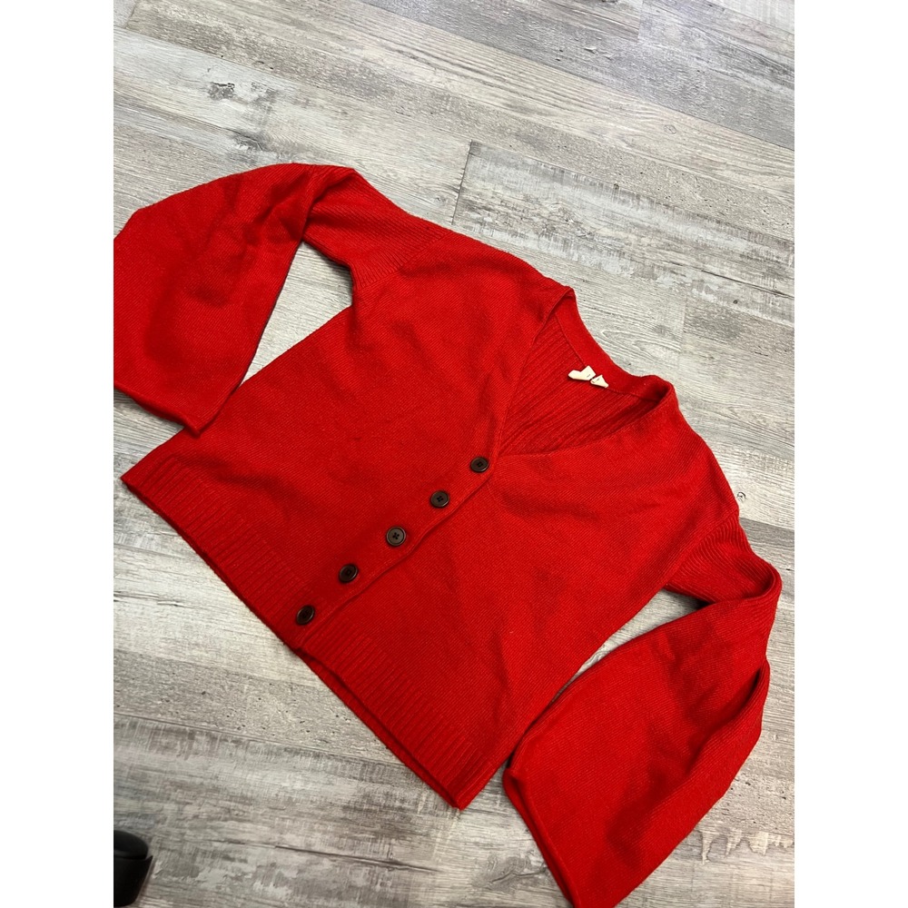 Moth Anthropologie Red Ribbed V-Neck Button Front Cardigan Sweater Womens XS